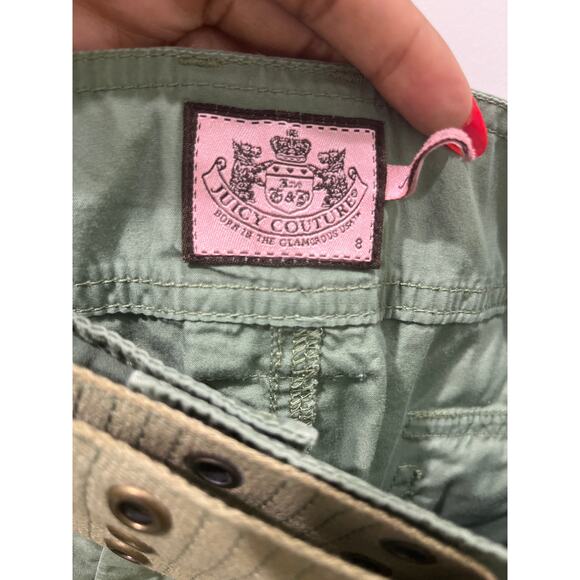 Vintage Juicy Couture Army Green Cargo Bermuda Belted Shorts Sz 8 - Picture 6 of 7